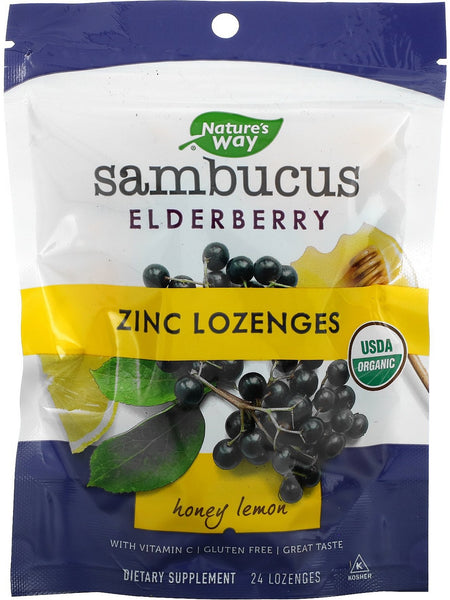 Nature's Way, Organic Sambucus Zinc Lozenges (Honey Lemon), 24 lozenges