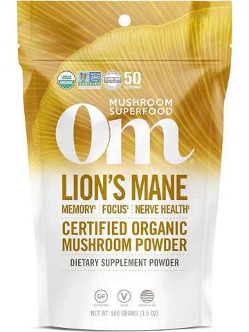 Om Mushroom Superfood, Lion's Mane Certified Organic Mushroom Powder, 3.5 oz