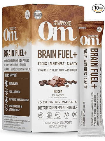 Om Mushroom Superfood, Brain Fuel +, Mocha Flavor, 10 Stick Packets