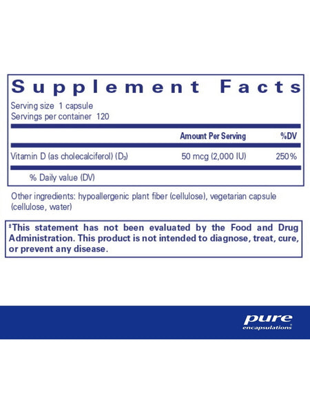 Pure Encapsulations, Vitamin D3 (vegan), 120 capsules