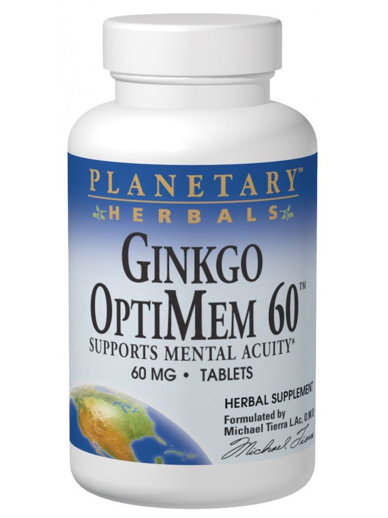 Planetary Herbals, Ginkgo OptiMem 60 Std 24% Flavone Glycosides 6% Terpene Lactones 60mg, 90 ct