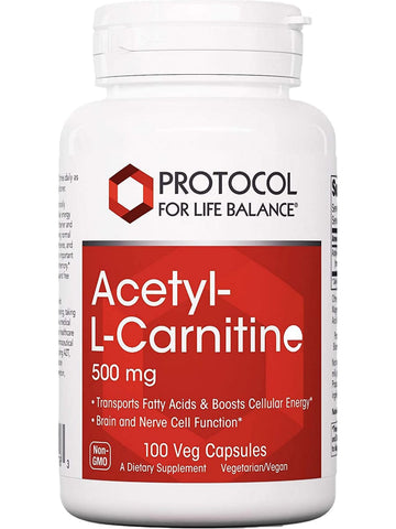 Protocol For Life Balance, Acetyl-L-Carnitine, 500 mg, 100 Veg Capsules