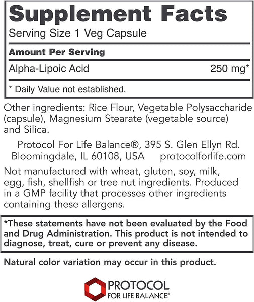 Protocol For Life Balance, Alpha-Lipoic Acid, 250mg, 90 Veg Capsules