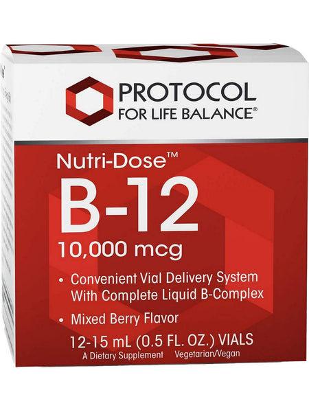 Protocol For Life Balance, Nutri-Dose B-12, 10,000 mcg, 12-15 mL (0.5 fl oz) Vials