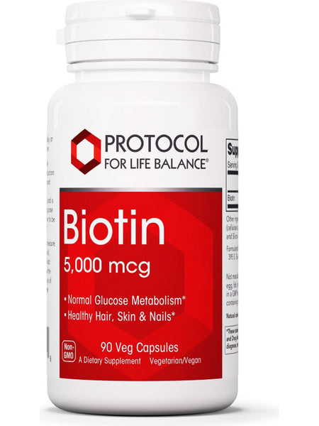 Protocol For Life Balance, Biotin, 5,000 mcg, 90 Veg Capsules