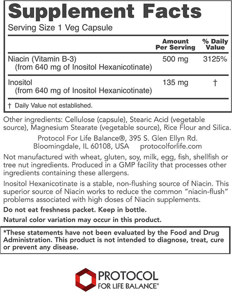 Protocol For Life Balance, Flush-Free Niacin, 500 mg, 90 Veg Capsules