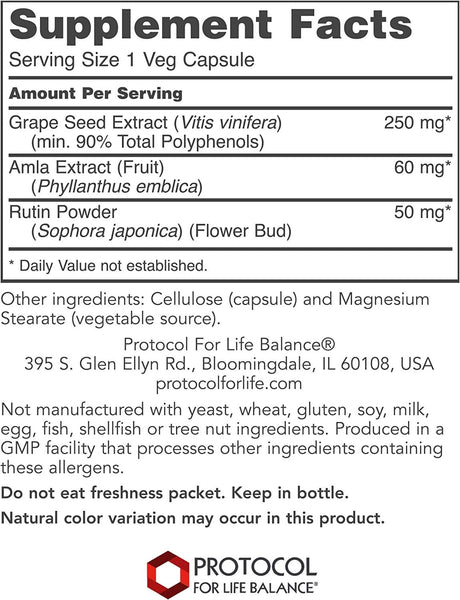 Protocol For Life Balance, Grape Seed OPC, 250 mg, 90 Veg Capsules