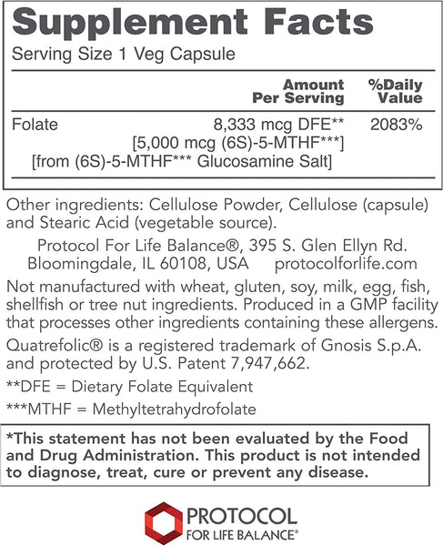 Protocol For Life Balance, 5-Methyl Folate, 5,000 mcg, 50 Veg Capsules