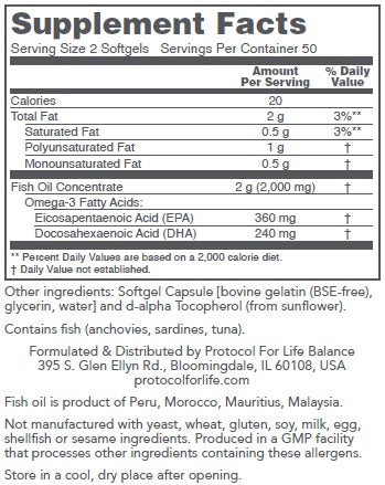 Protocol For Life Balance, Molecularly Distilled Omega-3, 1,000 mg, 100 Softgels