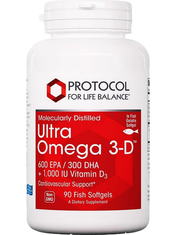 Protocol For Life Balance, Molecularly Distilled, Ultra Omega 3-D, 600 EPA/300 DHA, 90 Fish Softgels