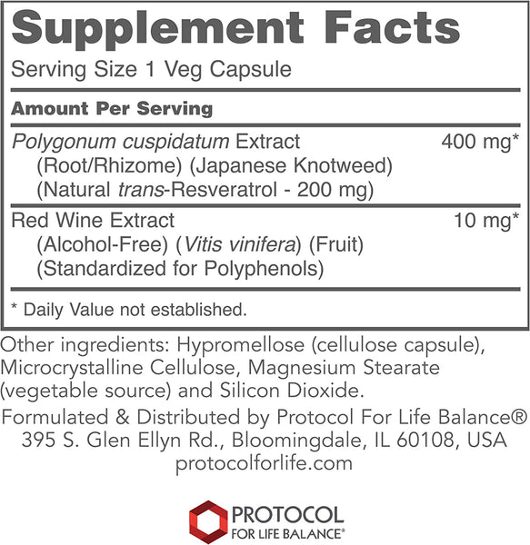 Protocol For Life Balance, Resveratrol, 200 mg, 60 Veg Capsules