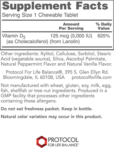 Protocol For Life Balance, Vitamin D3, 5,000 IU, 120 Softgels