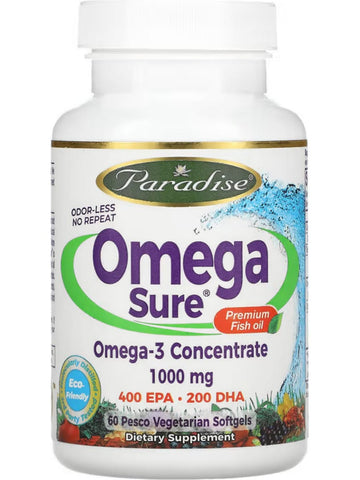 Paradise Herbs, Omega Sure, Premium Fish Oil, 1000mg, 60 vegetarian capsules