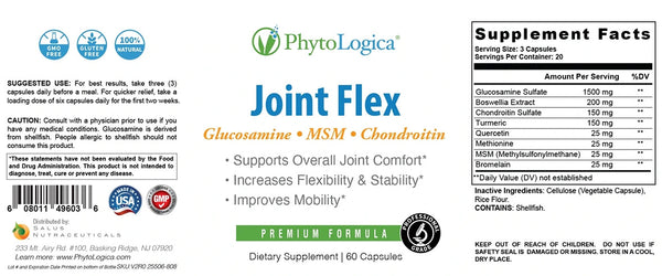 PhytoLogica, Joint Flex, Glucosamine, MSM, Chondroitin, 60 Capsules