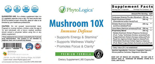 PhytoLogica, Mushroom 10X, Immune Defense, 60 Capsules