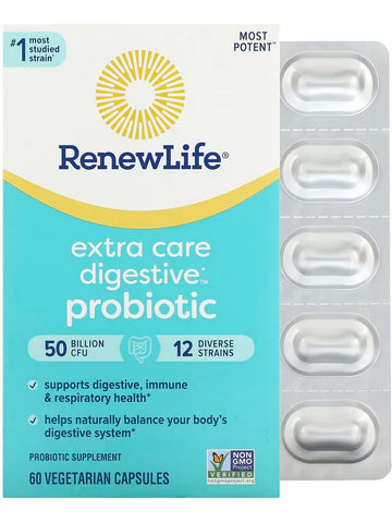 RenewLife, Extra Care Digestive Probiotic 50 Billion CFU, 60 Vegetarian Capsules