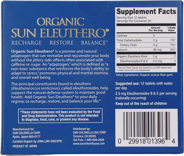 Sun Chlorella, Organic Sun Eleuthero, 200mg, 240 Tablets (20-day supply)