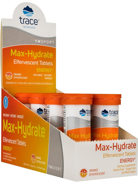 Trace Minerals, TMSPORT, Max-Hydrate Energy, Orange Effervescent, 8 Tubes