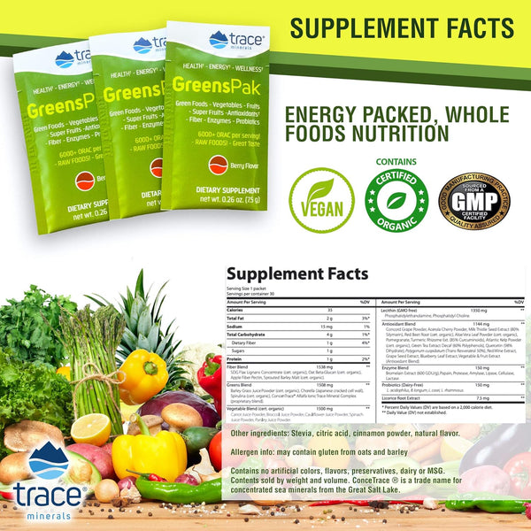 Trace Minerals, Greens Pak, Berry, 30 Packets