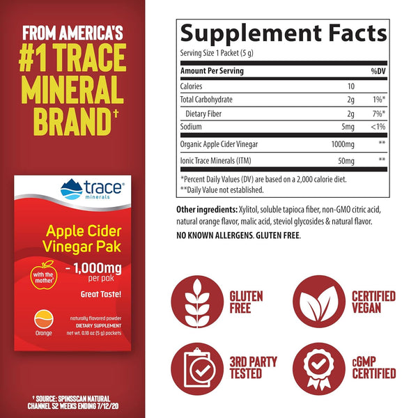Trace Minerals, Apple Cider Vinegar Pak, 1,000mg ACV per packet, 30 Packets