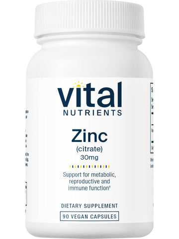 Vital Nutrients, Zinc (citrate) 30mg, 90 vegetarian capsules