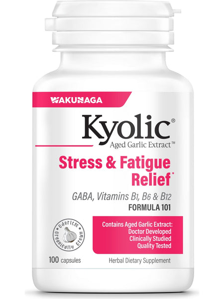 Wakunaga, Kyolic, Stress & Fatigue Relief, GABA, Vitamins B1, B6 & B12 Formula 101, 100 Capsules
