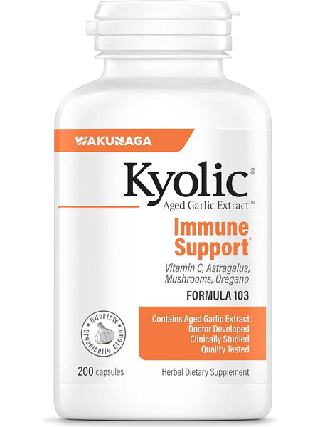 Wakunaga, Kyolic, Immune Support, Vitamin C, Astragalus, Mushrooms,Oregano Formula 103, 200 Capsules