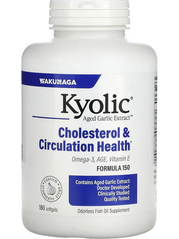Wakunaga, Kyolic, Cholesterol & Circulation Health, Omega-3, AGE, Vitmain E Formula 150, 180 Softgels