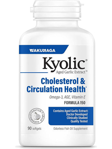 Wakunaga, Kyolic, Cholesterol & Circulation Health, Omega-3, AGE, Vitmain E Formula 150, 90 Softgels
