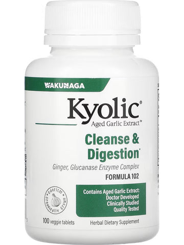 Wakunaga, Kyolic, Cleanse & Digestion, Ginger, Glucanase Enzyme Complex Fomula 102, 100 Veggie Tablets
