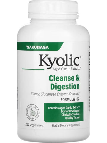 Wakunaga, Kyolic, Cleanse & Digestion, Ginger, Glucanase Enzyme Complex Fomula 102, 200 Veggie Tablets