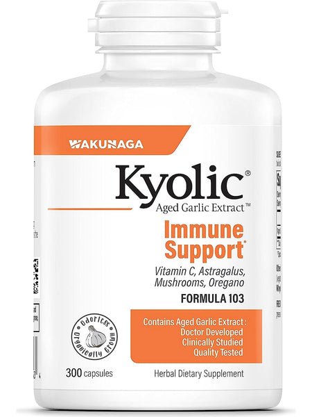 Wakunaga, Kyolic, Immune Support, Vitamin C, Astragalus, Mushrooms, Oregano Formula 103, 300 Capsules