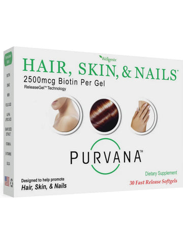 Wellgenix, Purvana Hair, Skin, and Nails, 2500 mcg, 30 Fast Release Softgels