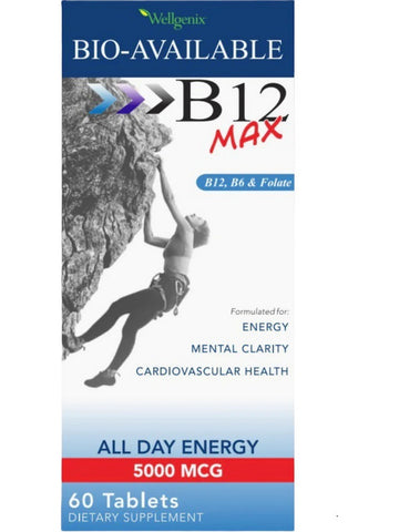 Wellgenix, Bio-Available B12 Max, 5000 mcg, 60 Tablets