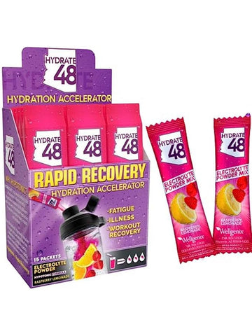 Wellgenix, Hydrate48 Rapid Recovery Hydration Accelerator, Raspberry Lemonade, 15 Packets